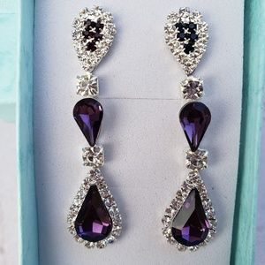 Rhinestones Tear Drop Earrings,  purple stone